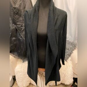 Harmonic Black Knit Open Front Long Sleeve Cardigan Sweater Elegant L wool blend